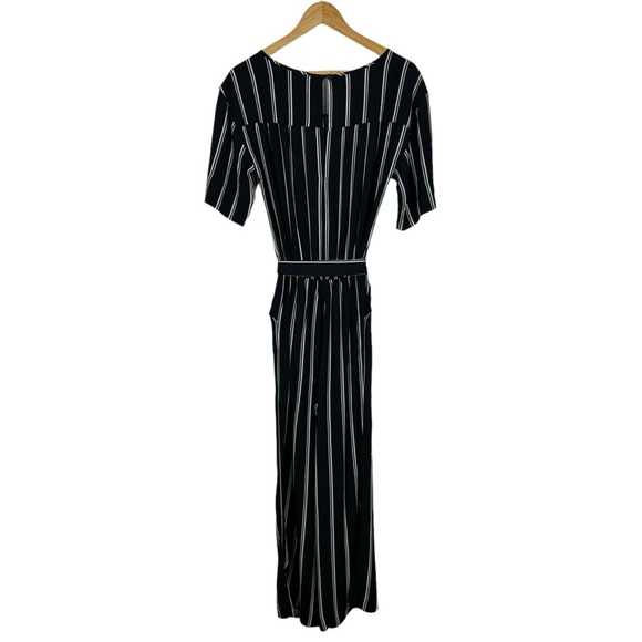 Sparkz Copenhagen Short Sleeve Crop Wide Leg Jumpsuit Black White Stripe Small - Picture 3 of 15